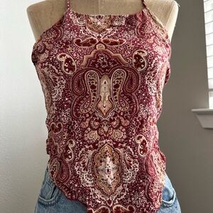 Women’s Paisley Handkerchief Halter Top - Burgundy